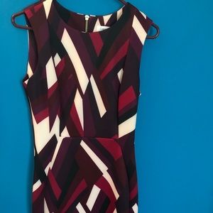 Calvin Klein Maroon Multi Color Sheath Dress